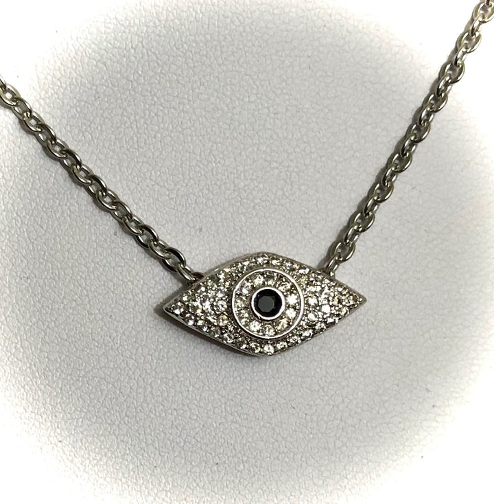 Evil Eye Pavé Necklace - Stainless Steel Chain - 16" (+2 inch extender)