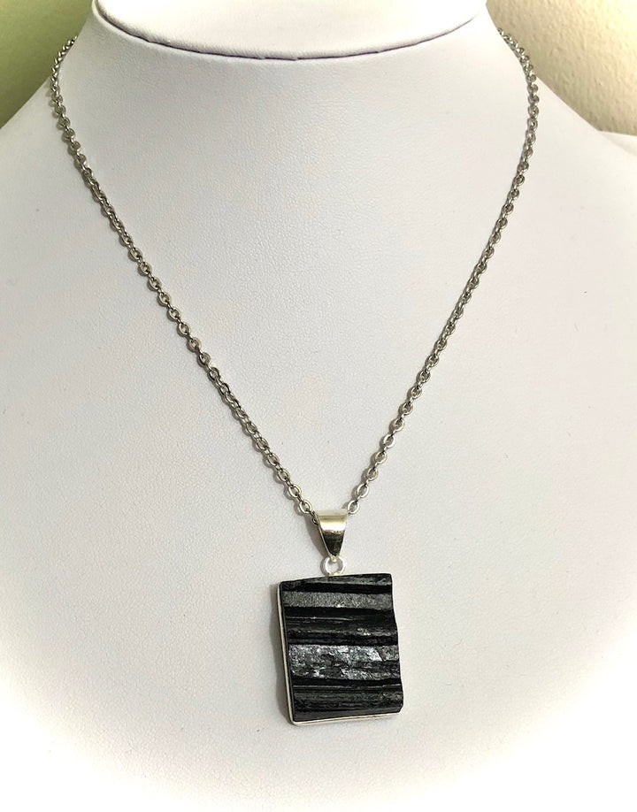 Raw Black Tourmaline Framed Pendant Necklace - Choice of Pendant - One of a Kind