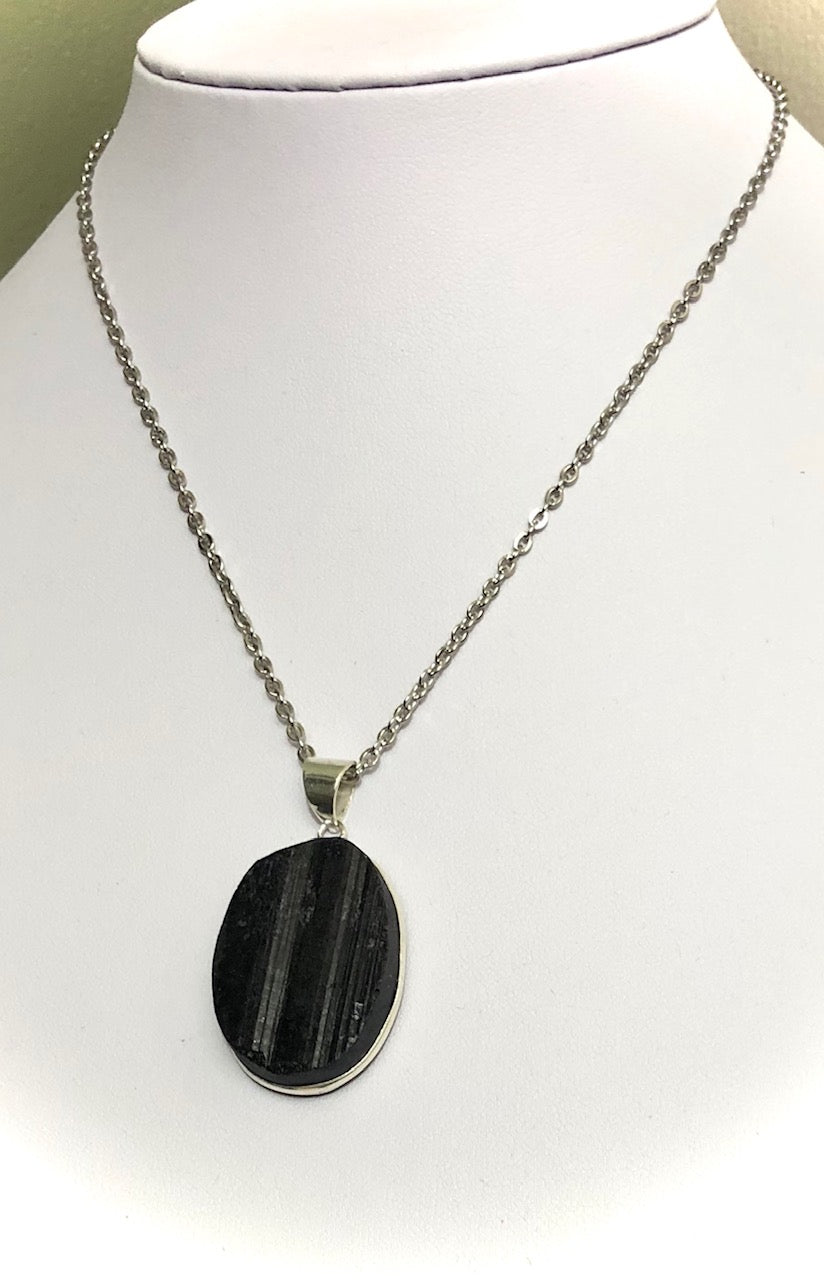 Raw Black Tourmaline Framed Pendant Necklace - Choice of Pendant - One of a Kind
