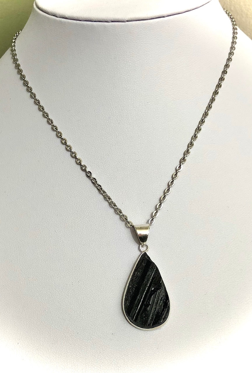 Raw Black Tourmaline Framed Pendant Necklace - Choice of Pendant - One of a Kind