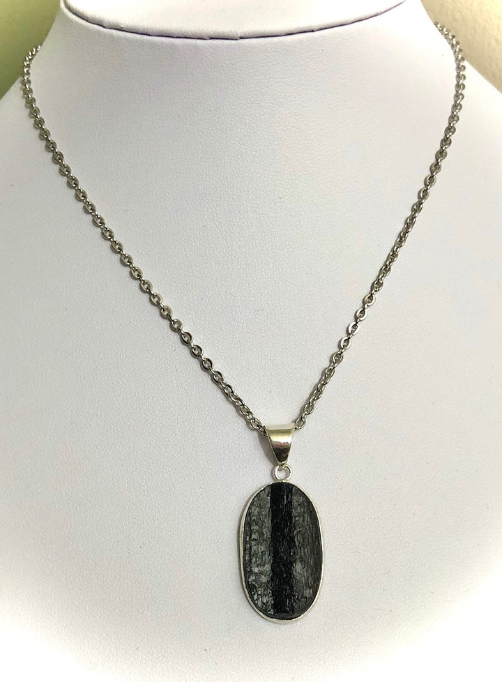 Raw Black Tourmaline Framed Pendant Necklace - Choice of Pendant - One of a Kind