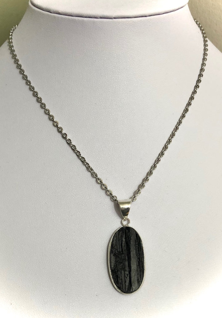 Raw Black Tourmaline Framed Pendant Necklace - Choice of Pendant - One of a Kind