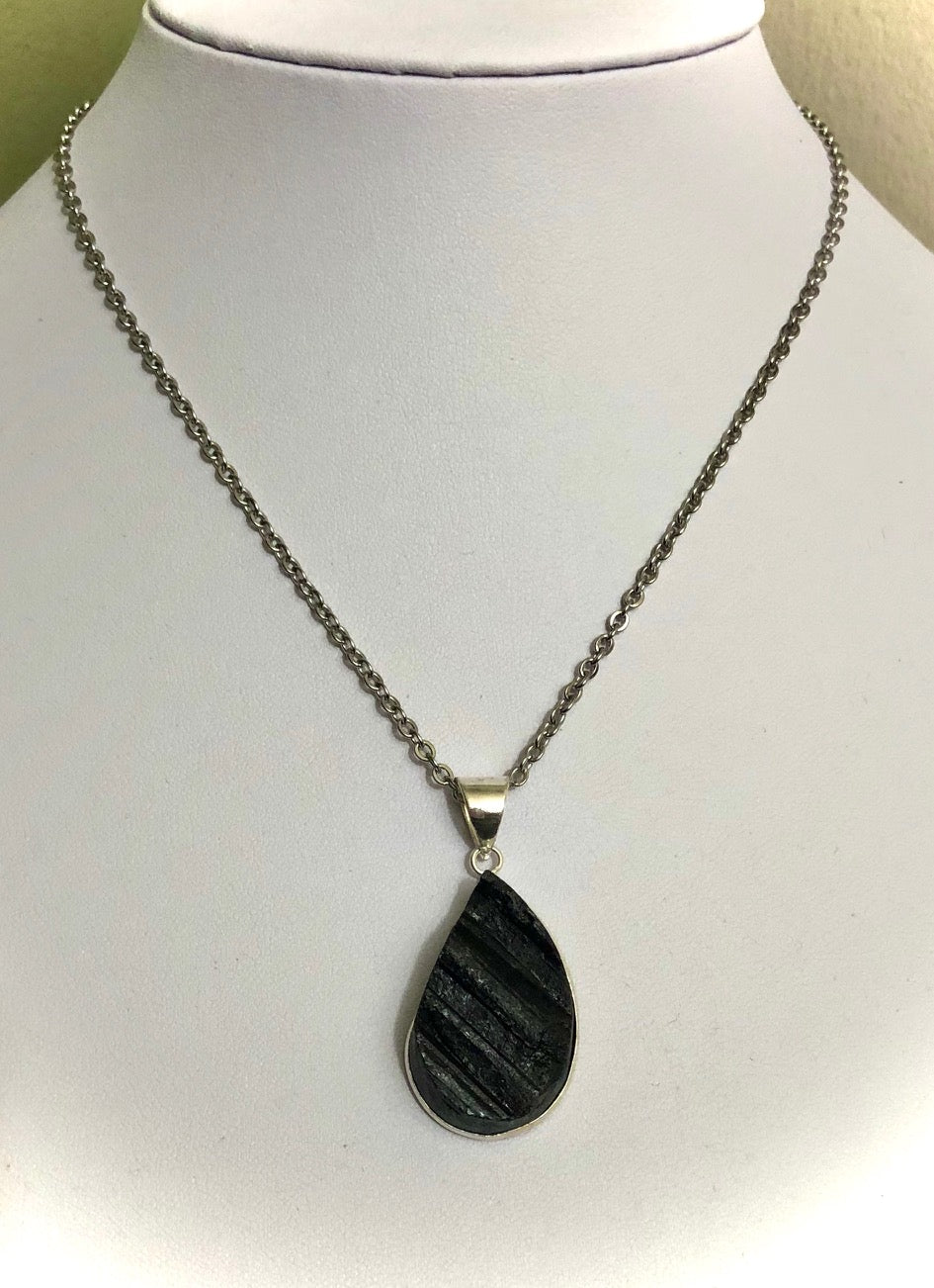 Raw Black Tourmaline Framed Pendant Necklace - Choice of Pendant - One of a Kind