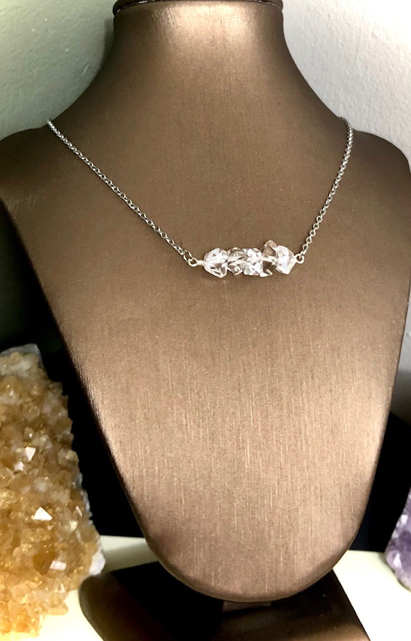 Herkimer Diamond-Minimalist Layering Necklace-Stainless Steel-15.5" (+2 inch extender)