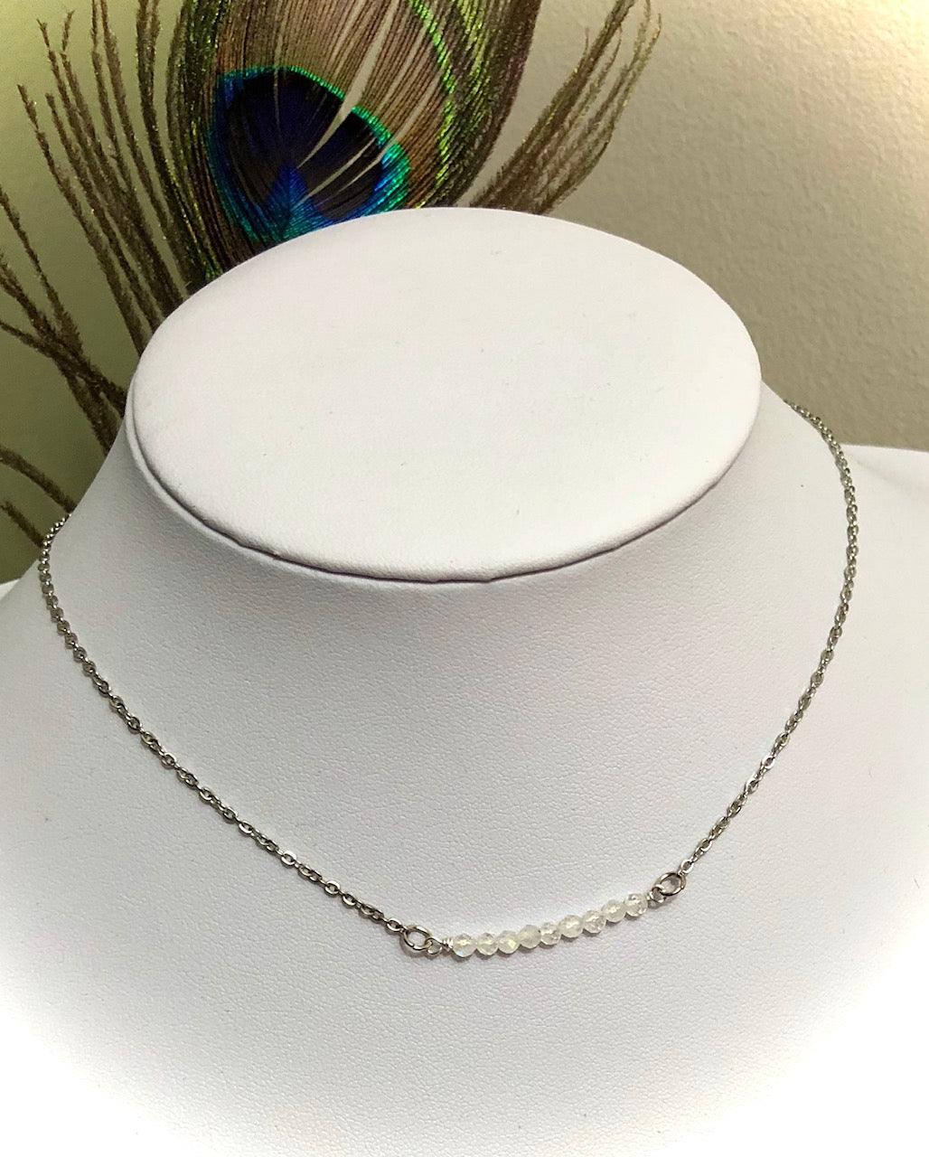 Dainty Minimalist Gemstone Stacking Bar Necklace - Choice of Gemstone-Stainless Steel Chain-15.5" (+2 inch extender)