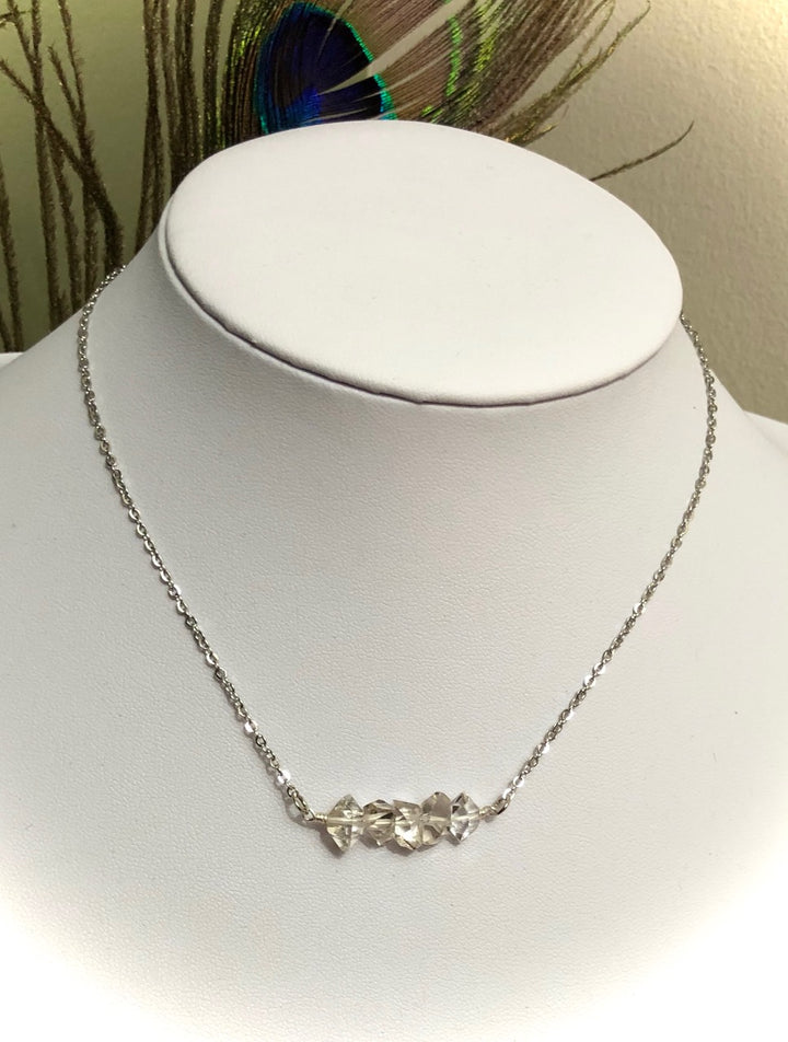 Herkimer Diamond-Minimalist Layering Necklace-Stainless Steel-15.5" (+2 inch extender)