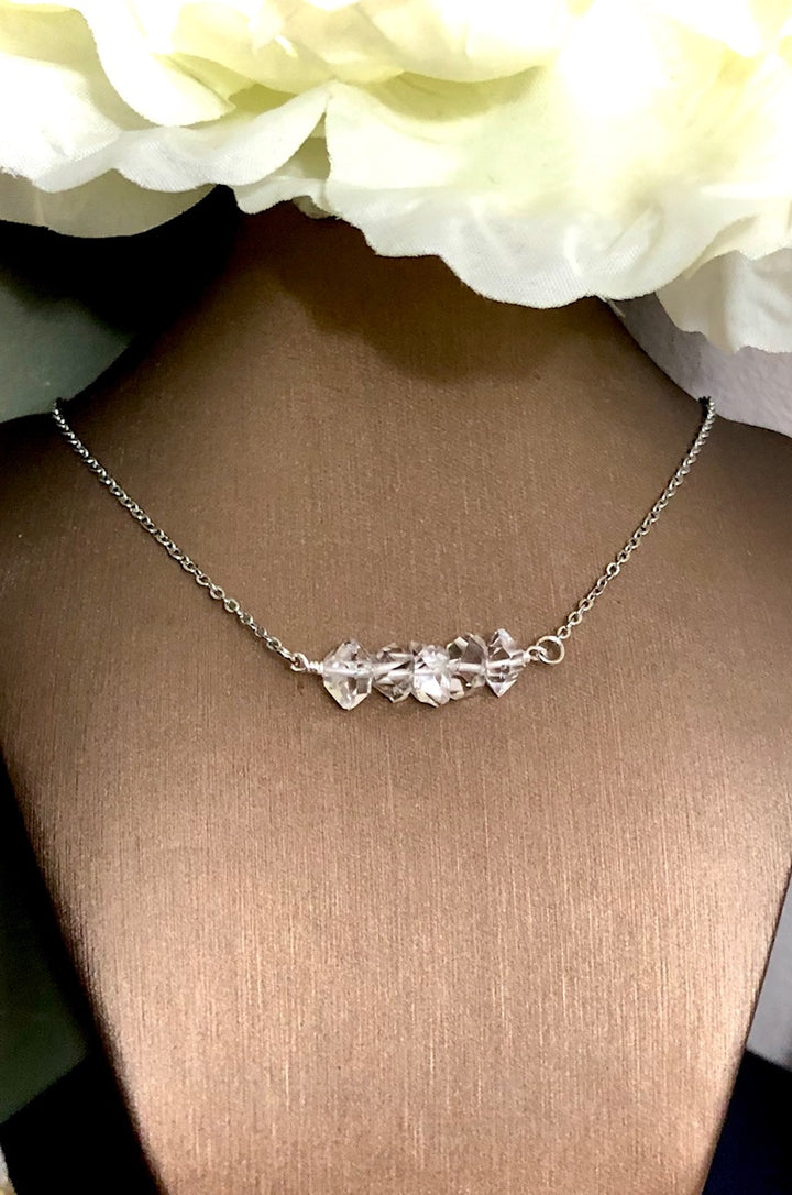 Herkimer Diamond-Minimalist Layering Necklace-Stainless Steel-15.5" (+2 inch extender)