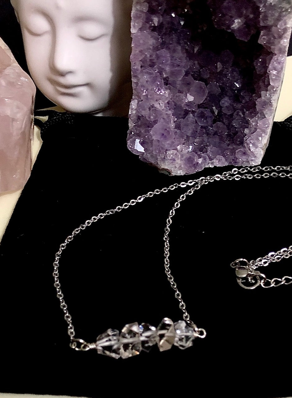 Herkimer Diamond-Minimalist Layering Necklace-Stainless Steel-15.5" (+2 inch extender)