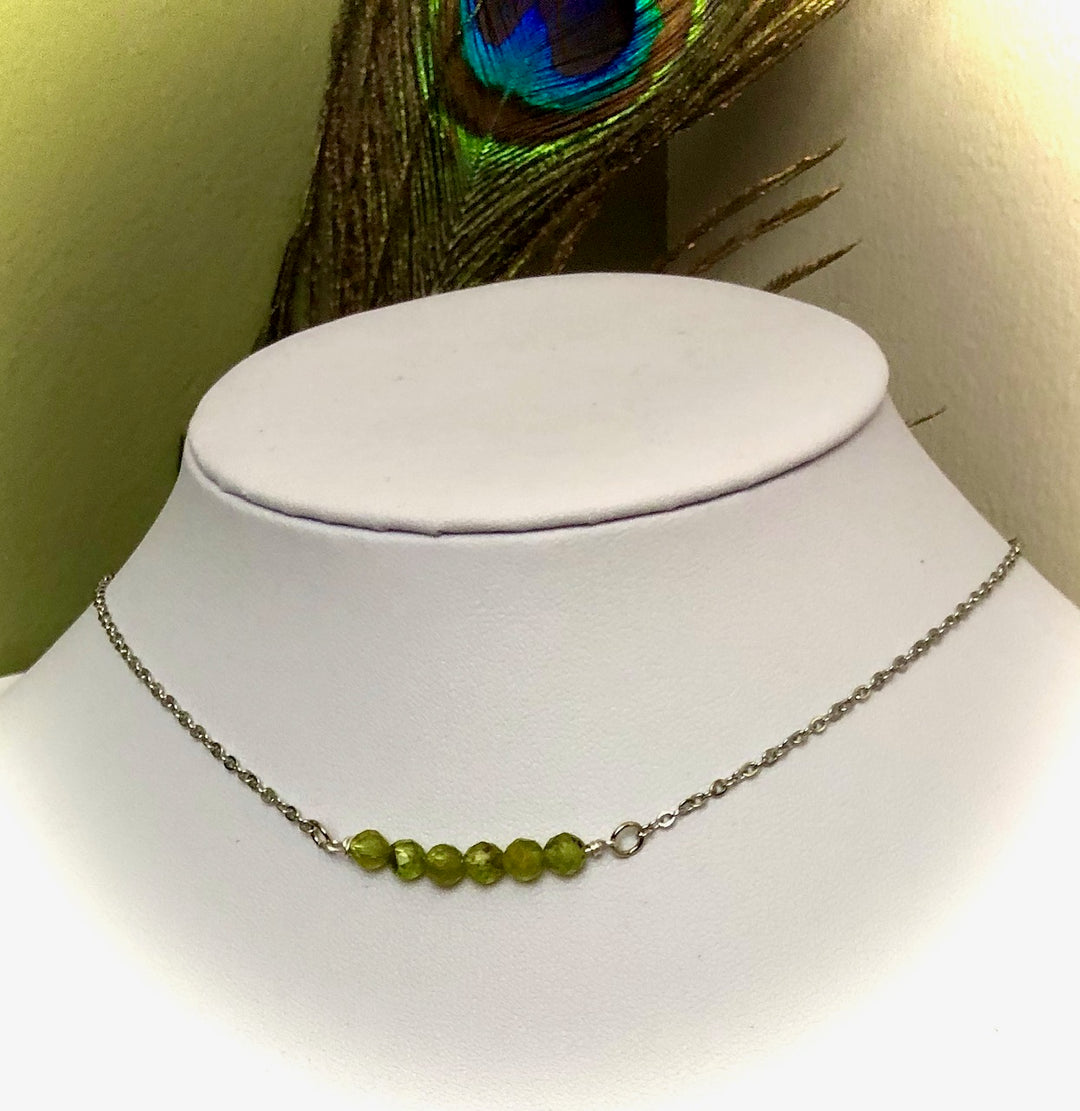 Dainty Minimalist Gemstone Stacking Bar Necklace - Choice of Gemstone-Stainless Steel Chain-15.5" (+2 inch extender)