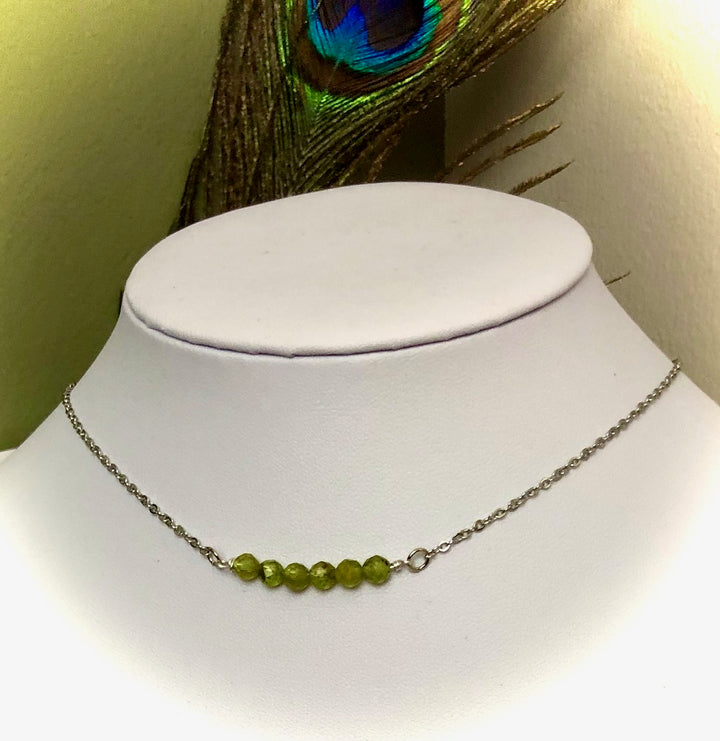 Dainty Minimalist Gemstone Stacking Bar Necklace - Choice of Gemstone-Stainless Steel Chain-15.5" (+2 inch extender)