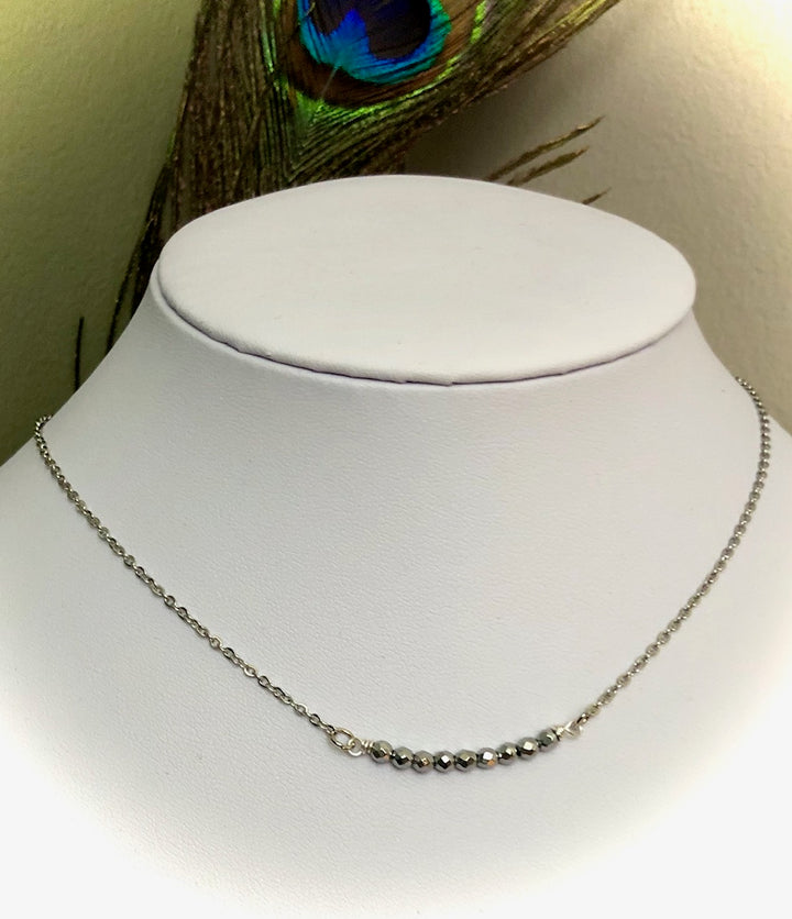 Dainty Minimalist Gemstone Stacking Bar Necklace - Choice of Gemstone-Stainless Steel Chain-15.5" (+2 inch extender)