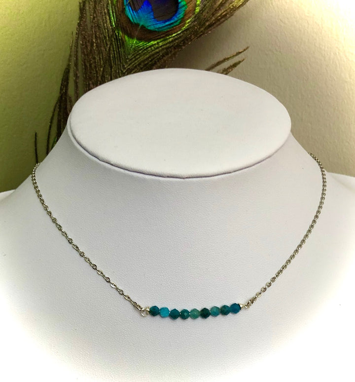 Dainty Minimalist Gemstone Stacking Bar Necklace - Choice of Gemstone-Stainless Steel Chain-15.5" (+2 inch extender)