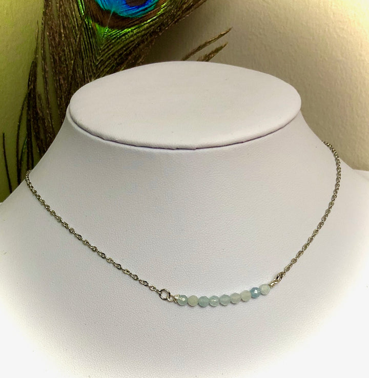Dainty Minimalist Gemstone Stacking Bar Necklace - Choice of Gemstone-Stainless Steel Chain-15.5" (+2 inch extender)