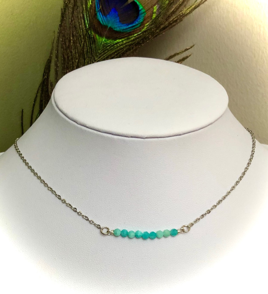 Dainty Minimalist Gemstone Stacking Bar Necklace - Choice of Gemstone-Stainless Steel Chain-15.5" (+2 inch extender)