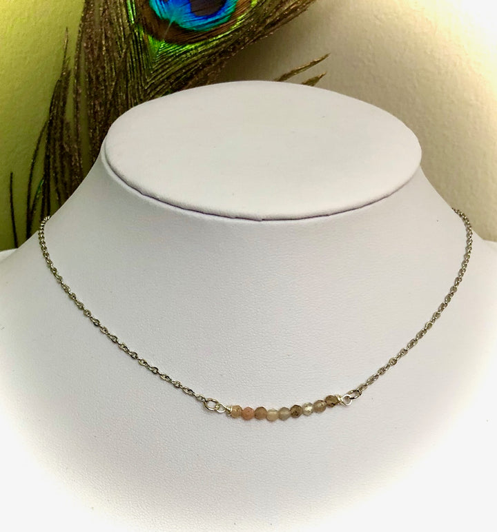 Dainty Minimalist Gemstone Stacking Bar Necklace - Choice of Gemstone-Stainless Steel Chain-15.5" (+2 inch extender)