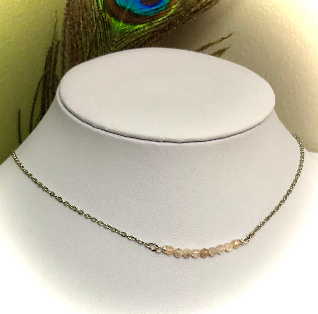 Dainty Minimalist Gemstone Stacking Bar Necklace - Choice of Gemstone-Stainless Steel Chain-15.5" (+2 inch extender)