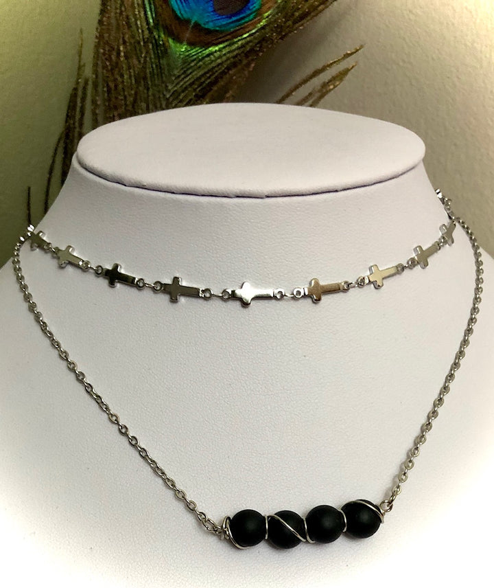 Black Tourmaline Bar Necklace-Matte or Glossy-Layering Necklace-Sold Separately or as a SET