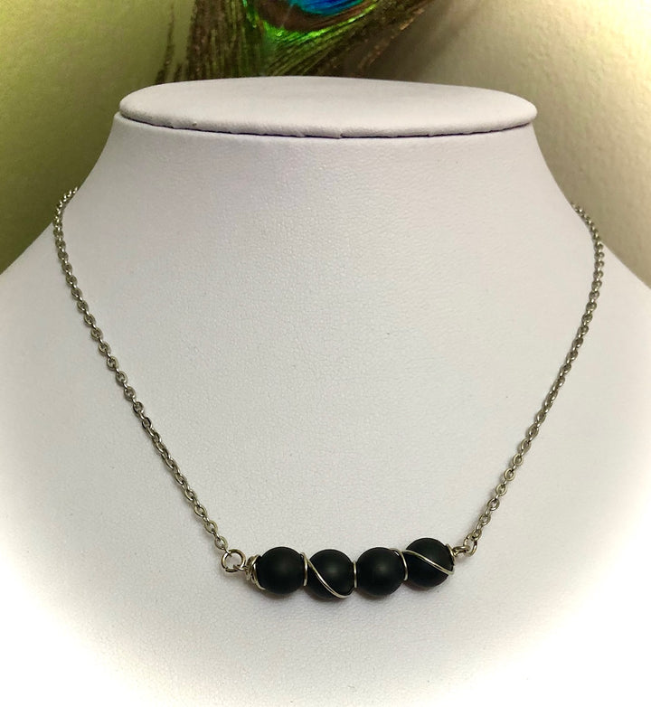 Black Tourmaline Bar Necklace-Matte or Glossy-Layering Necklace-Sold Separately or as a SET