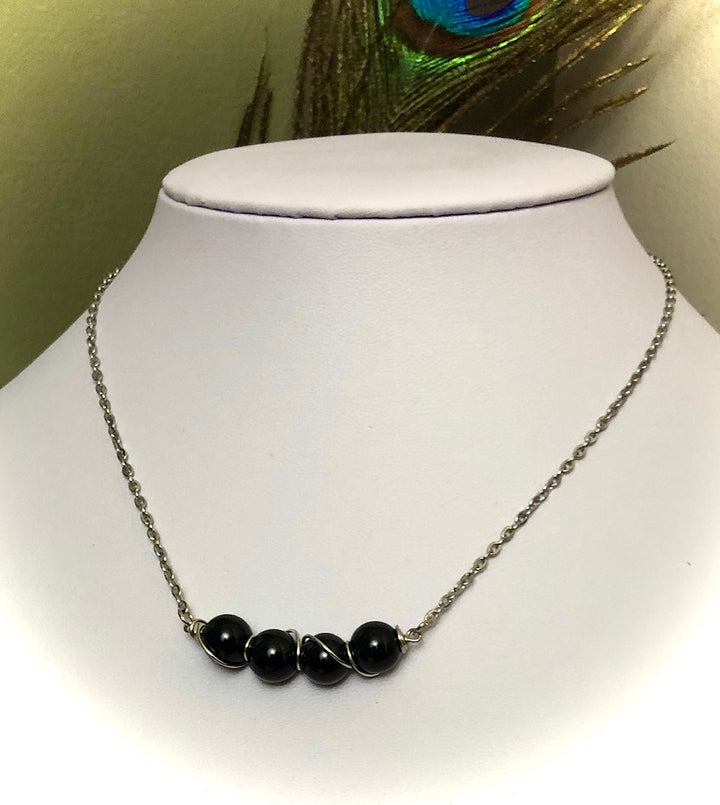 Black Tourmaline Bar Necklace-Matte or Glossy-Layering Necklace-Sold Separately or as a SET