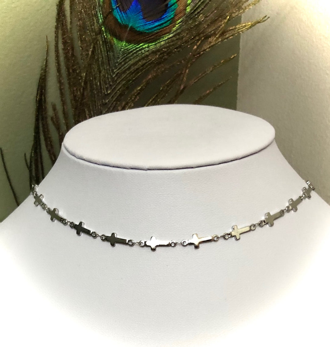 Dainty Cross Necklace-Stainless Steel-Layering Necklace-Tourmaline Bar Necklace-Sold Separately or as a SET