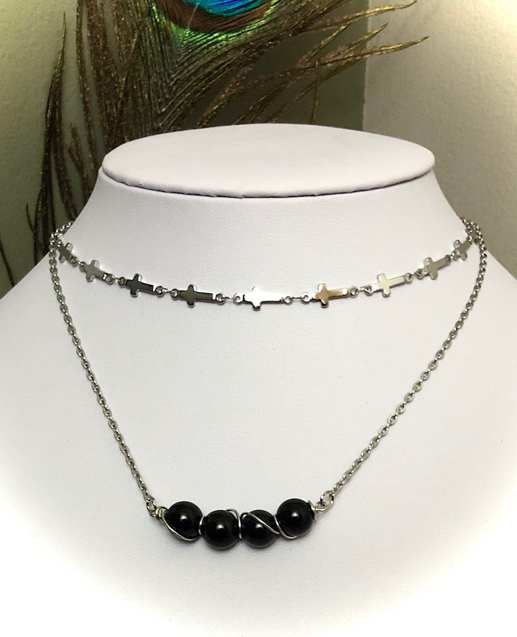 Black Tourmaline Bar Necklace-Matte or Glossy-Layering Necklace-Sold Separately or as a SET