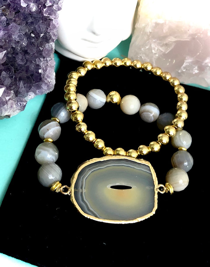 Grey Agate-STATEMENT BRACELET-One of  a Kind- Set Sold Separately
