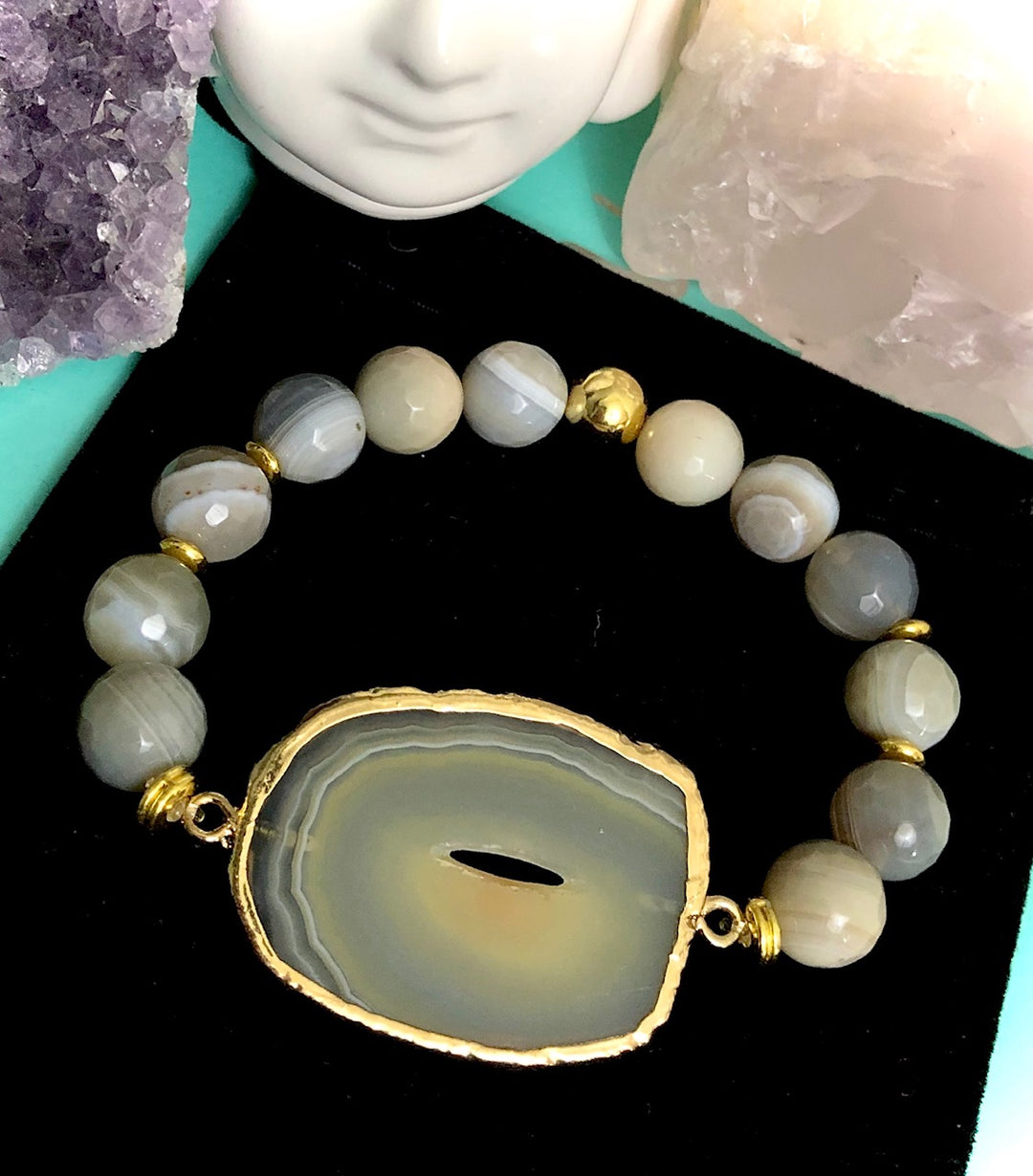 Grey Agate-STATEMENT BRACELET-One of  a Kind- Set Sold Separately