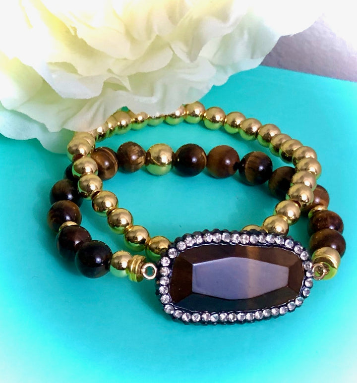 Pavé Tiger's Eye-Statement Bracelet-One of a Kind- Set Sold Separately