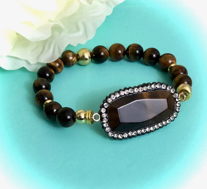 Pavé Tiger's Eye-Statement Bracelet-One of a Kind- Set Sold Separately