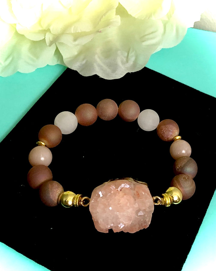 Light Pink Druzy Gemstone Bracelet-Statement Bracelet-One of a Kind