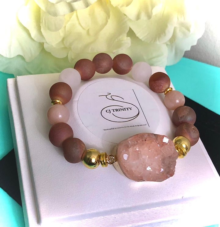 Light Pink Druzy Gemstone Bracelet-Statement Bracelet-One of a Kind