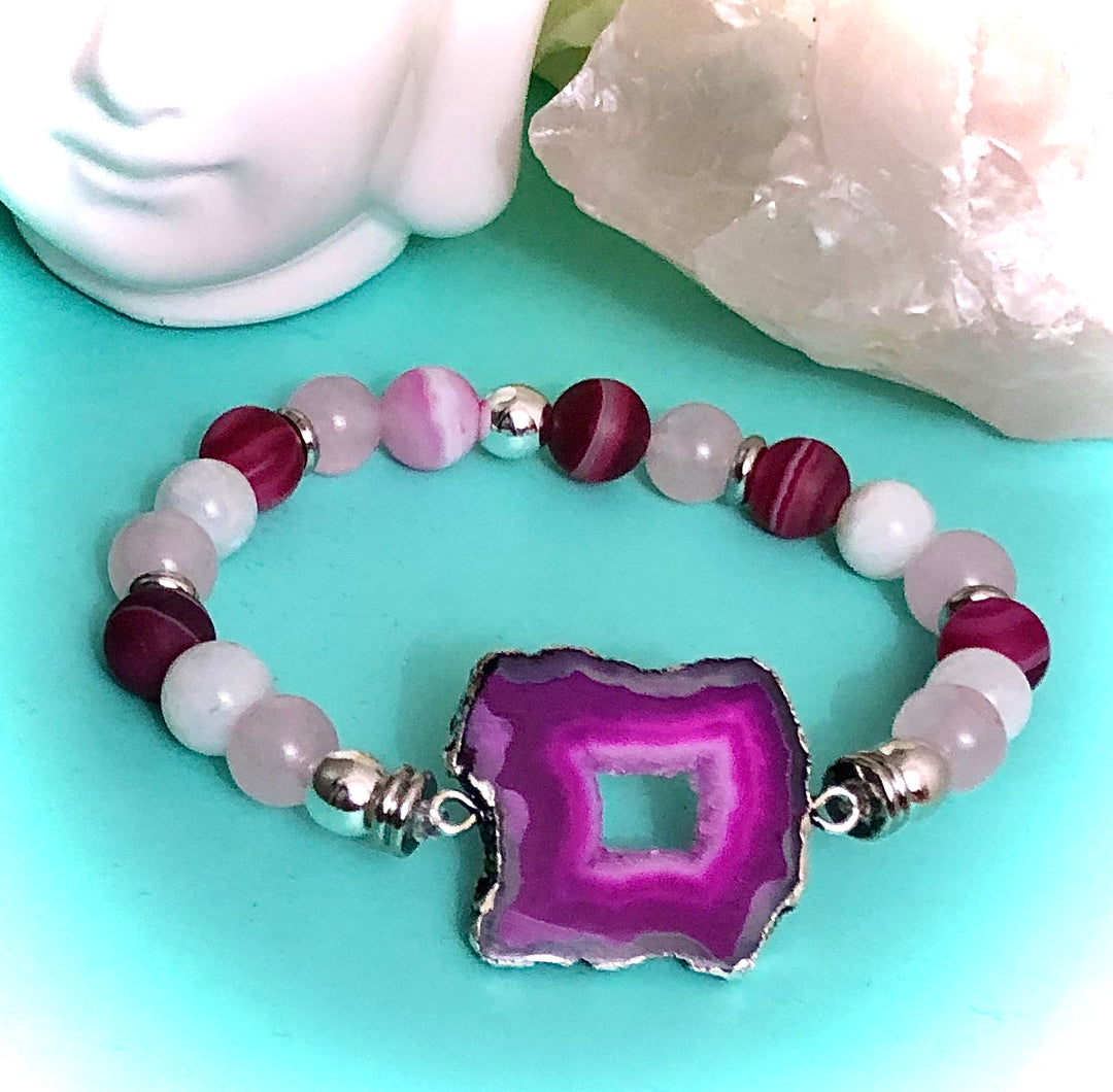 Fushia Pink Agate-Statement Bracelet-One of a Kind-Bracelets Sold Separately