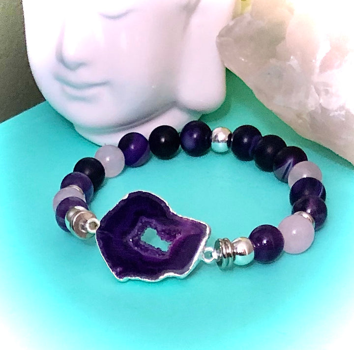 Purple Agate, Amethyst & Rose Quartz-Statement Bracelet-One of a Kind-Bracelets Sold Separately