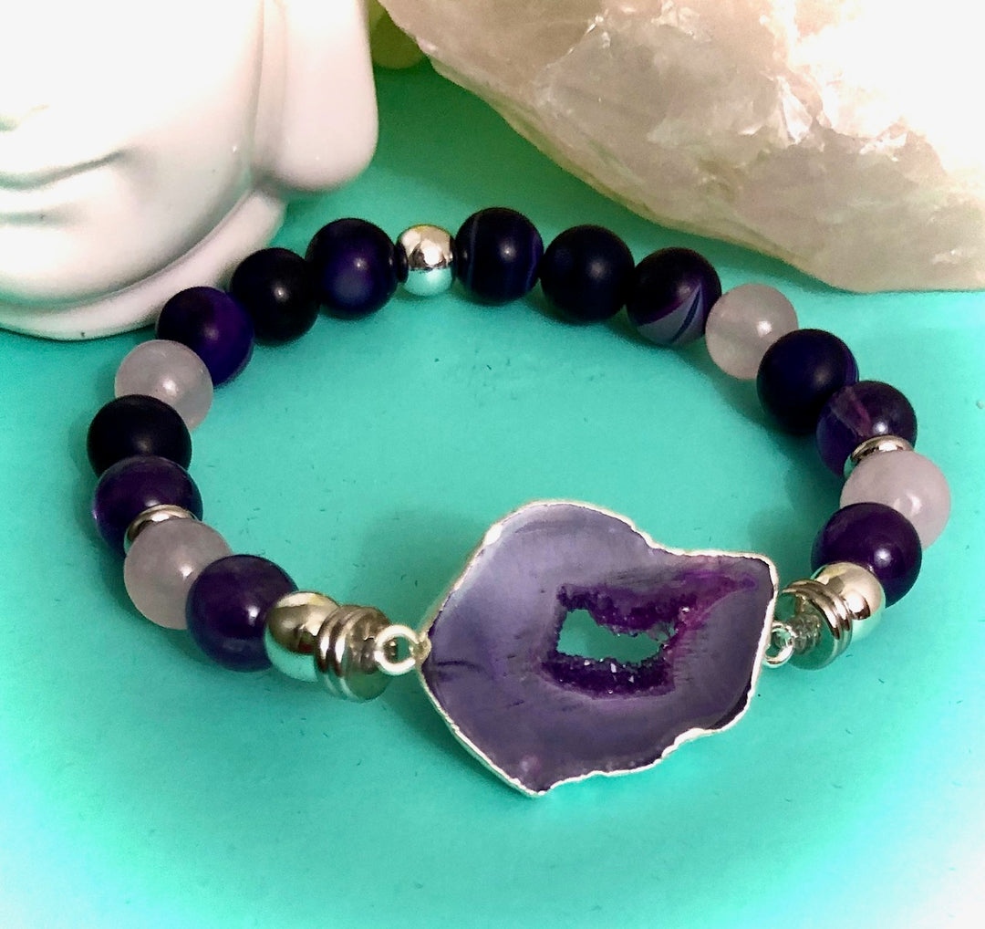 Purple Agate, Amethyst & Rose Quartz-Statement Bracelet-One of a Kind-Bracelets Sold Separately
