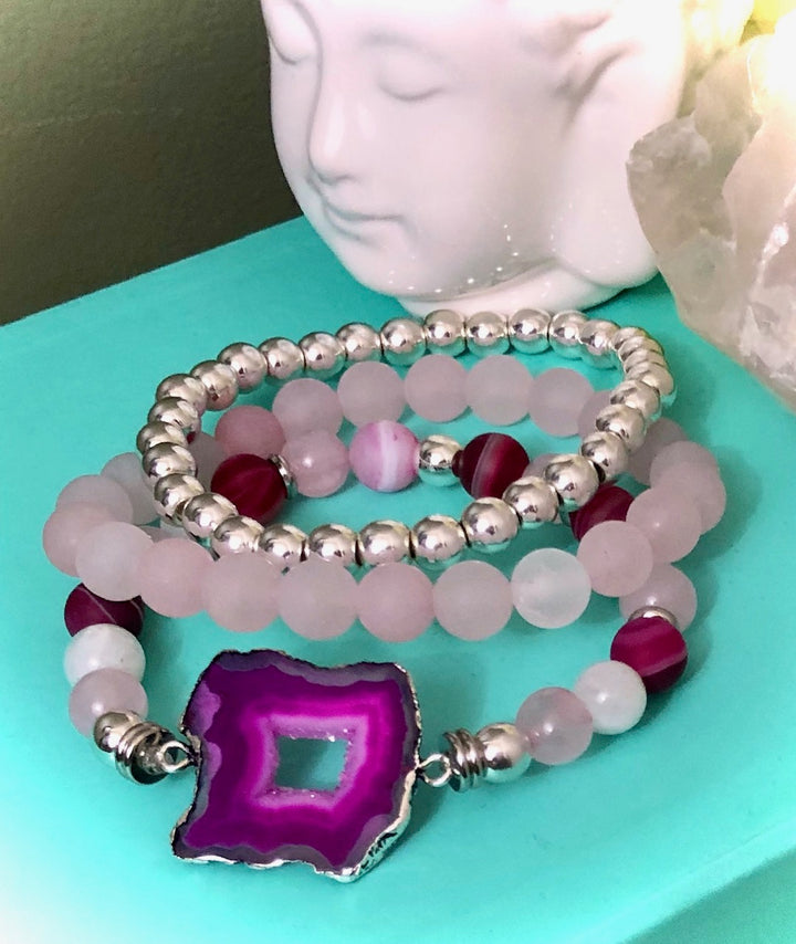Fushia Pink Agate-Statement Bracelet-One of a Kind-Bracelets Sold Separately