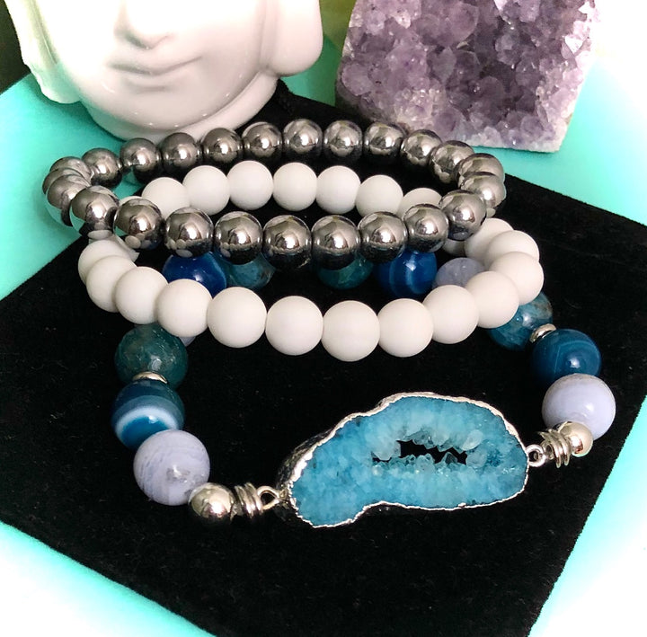 'Beach-side Blues' Gemstone Bracelet-Statement Bracelet-One of a Kind-Bracelets Sold Separately