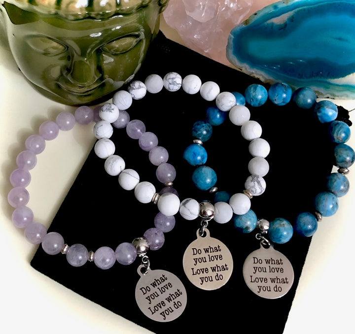 'Do What You Love, Love What You Do' - Gemstone Charm Bracelet-Choice of Gemstone-Sold Separately