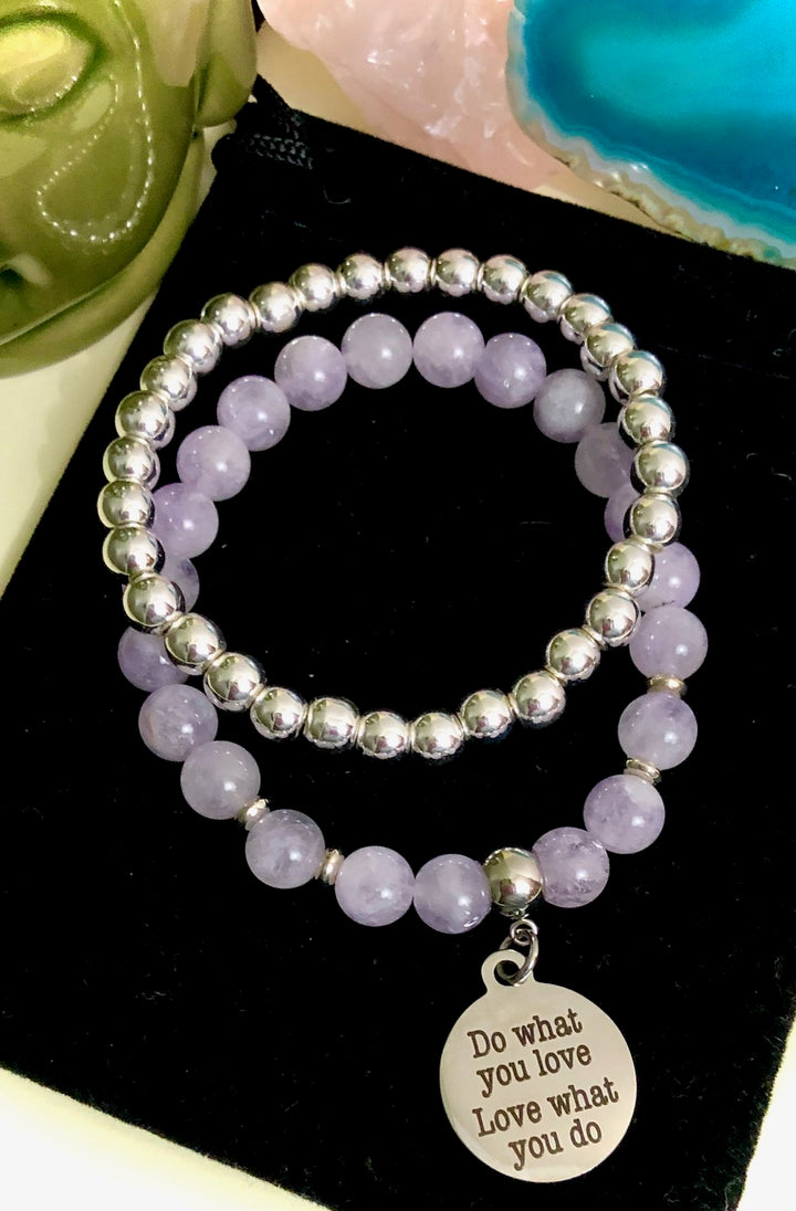 'Do What You Love, Love What You Do' - Gemstone Charm Bracelet-Choice of Gemstone-Sold Separately