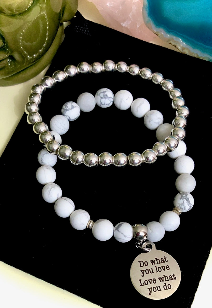 'Do What You Love, Love What You Do' - Gemstone Charm Bracelet-Choice of Gemstone-Sold Separately