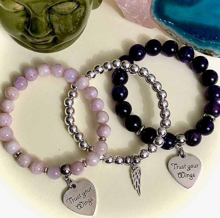 'Trust Your Wings' - Gemstone Charm Bracelet-Choice of Gemstone-Sold Separately
