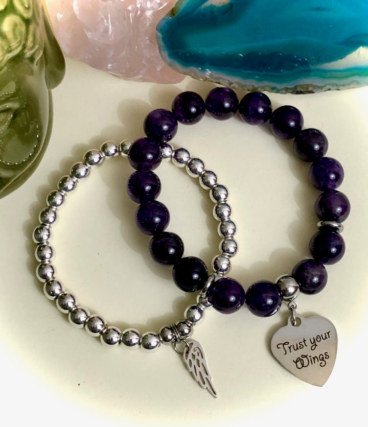 'Trust Your Wings' - Gemstone Charm Bracelet-Choice of Gemstone-Sold Separately