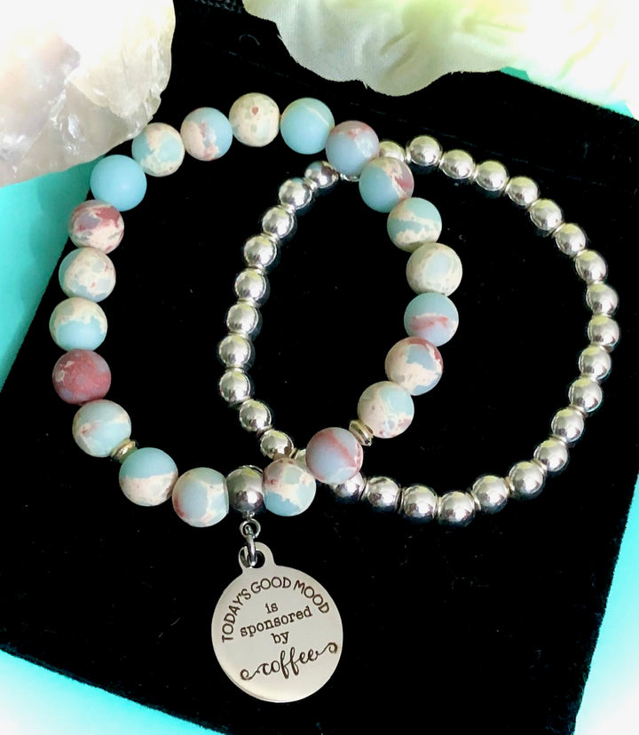 'Today's Good Mood is Sponsored By Coffee' - Gemstone Charm Bracelet - Choice of Gemstone - Sold Separately
