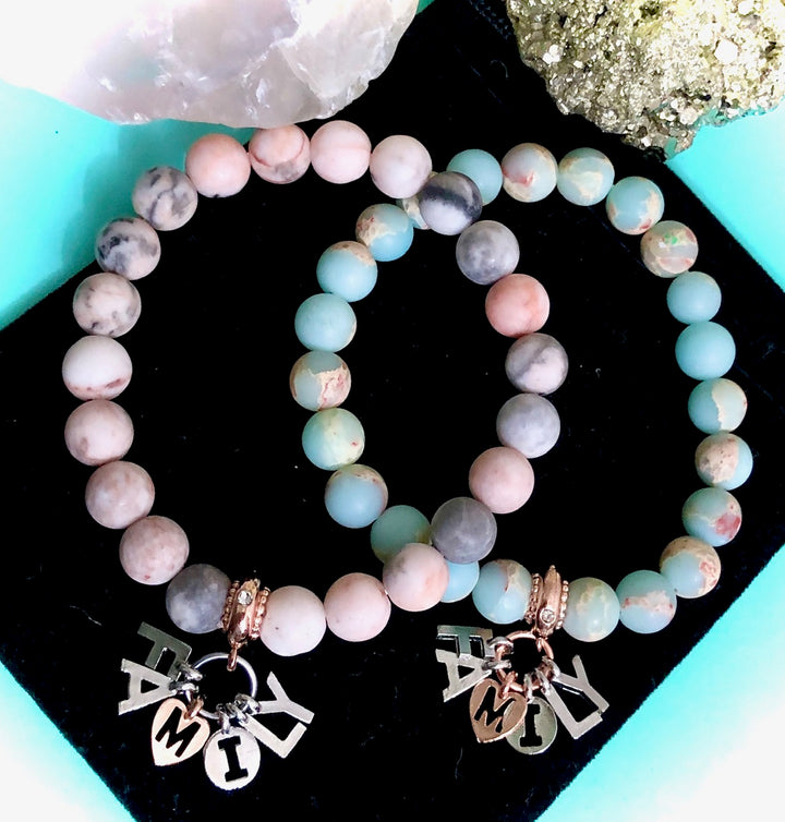 'FAMILY' - Two-tone Charm Bracelet- Choice of Gemstone-Sold Separately or as a SET