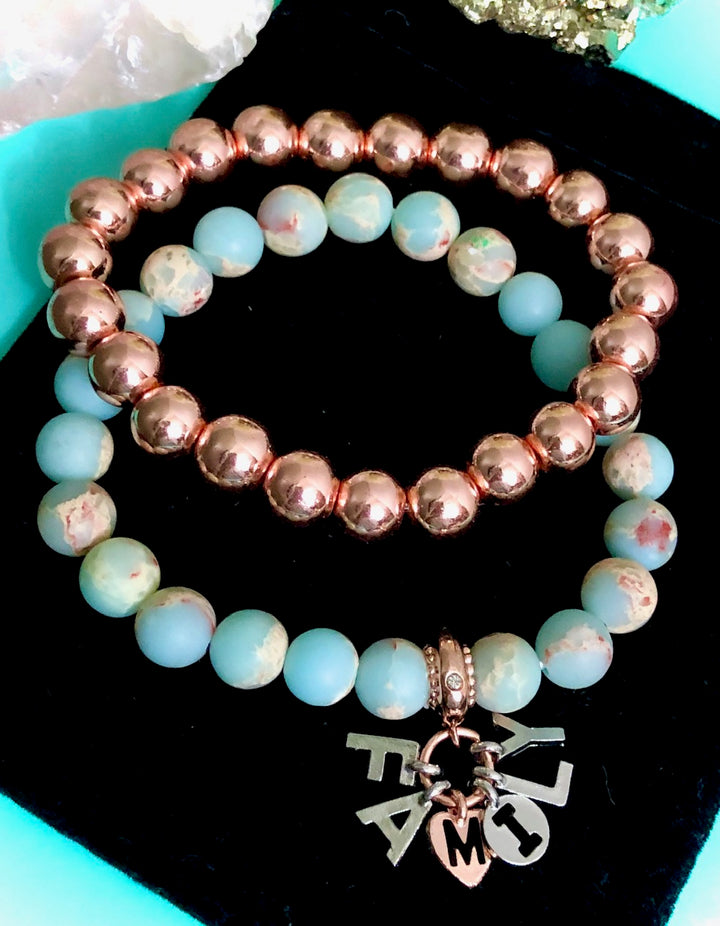'FAMILY' - Two-tone Charm Bracelet- Choice of Gemstone-Sold Separately or as a SET