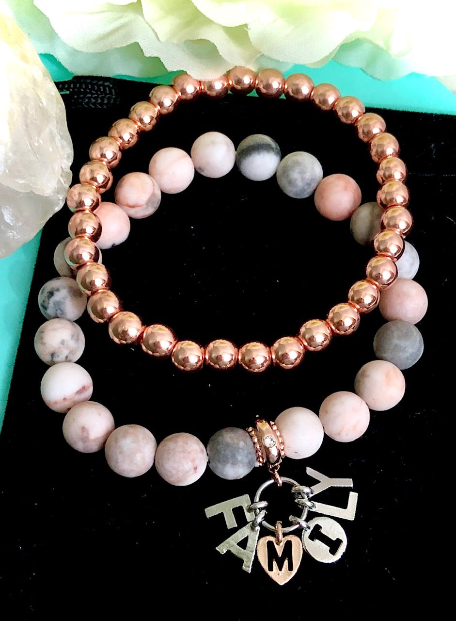 'FAMILY' - Two-tone Charm Bracelet- Choice of Gemstone-Sold Separately or as a SET