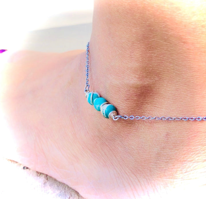 Dainty Turquoise ANKLET-Minimalist Gemstone Ankle Bracelet-Stainless Steel