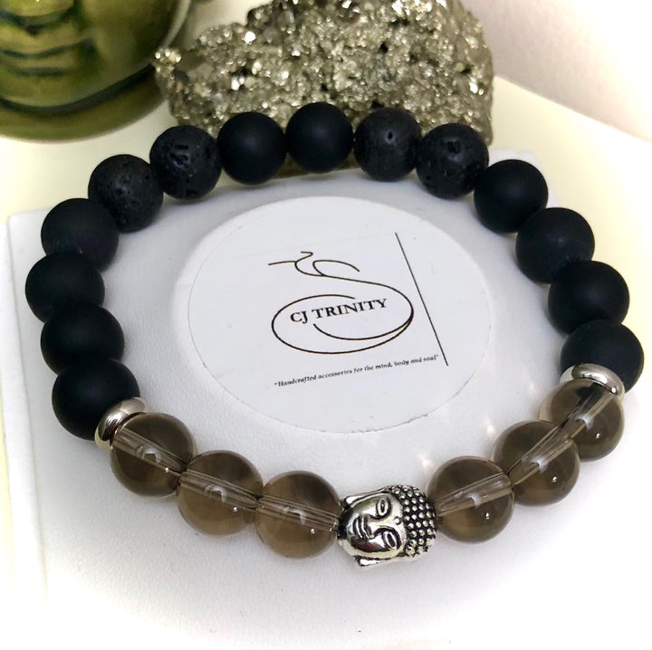 'Daddy & Me' - Matching Smokey Quartz, Onyx & Lava Gemstone Bracelets-Sold as a SET or Separately