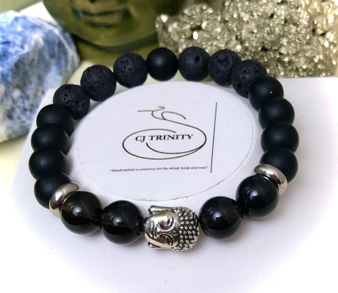 'Daddy & Me' - Matching Smokey Quartz, Onyx & Lava Gemstone Bracelets-Sold as a SET or Separately