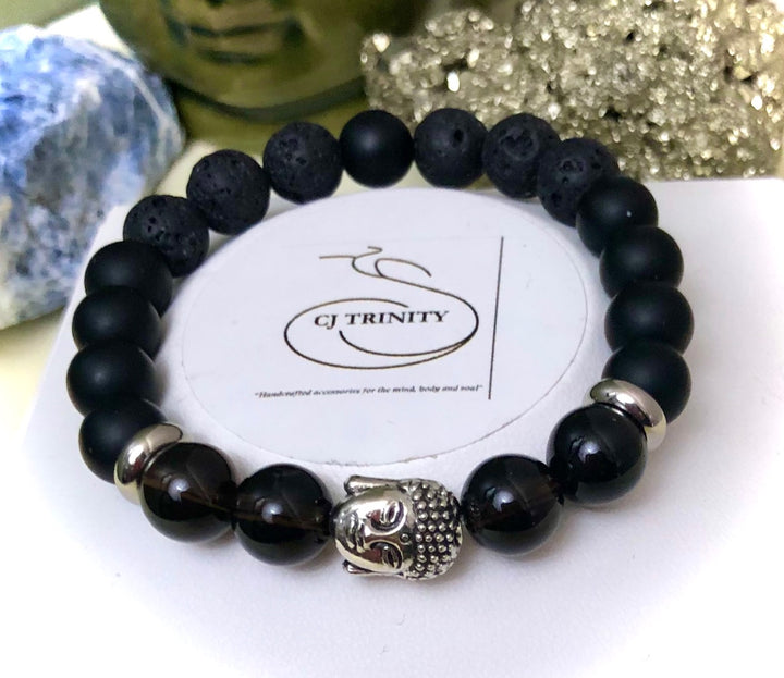 'Daddy & Me' - Matching Smokey Quartz, Onyx & Lava Gemstone Bracelets-Sold as a SET or Separately