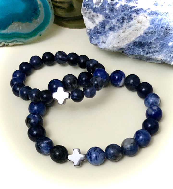 "Daddy & Me'-Matching Sodalite & Hematite Gemstone Bracelets- Sold as a SET or Separately